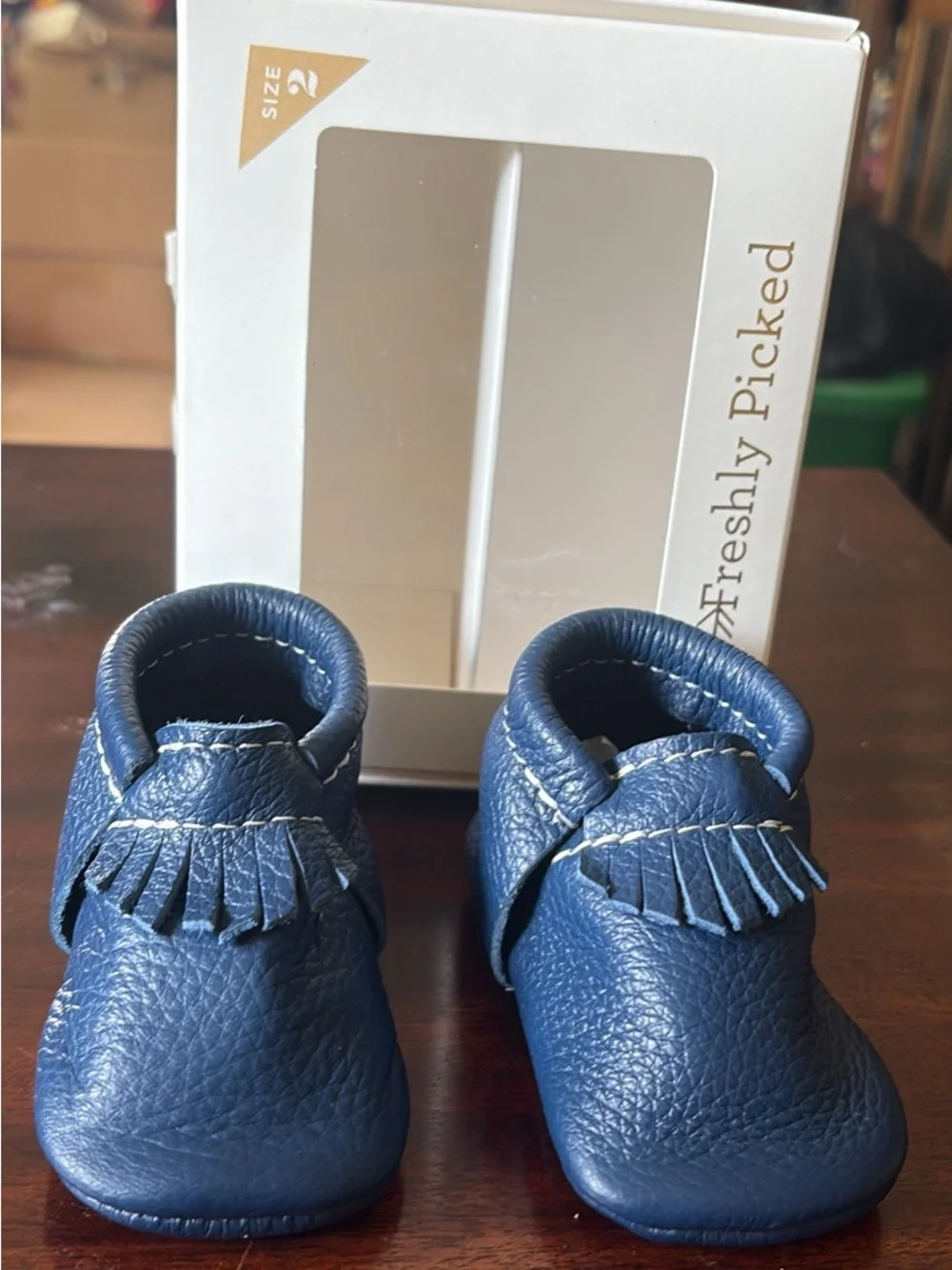 Freshly Picked Blue Leather Baby Mocassins